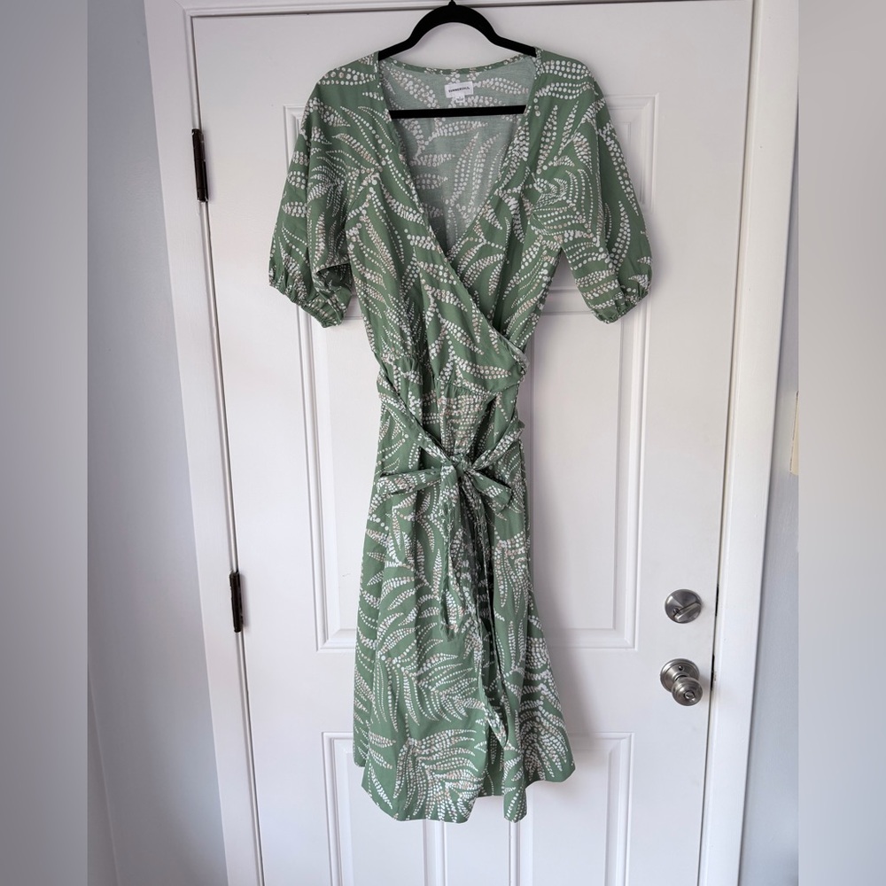 SUMMERSALT size L The Coastal Poplin Puff-Sleeve Wrap Midi Dress green‎ - Picture 2 of 5